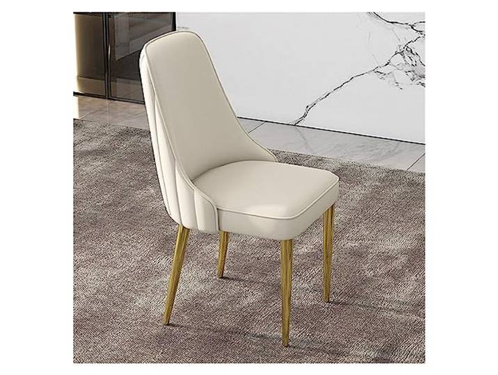 Moderner Esszimmerstuhl, Kunstleder-Akzent-Wohnzimmerstuhl mit goldenen Metallbeinen und ergonomischer Rückenlehne, armloser Stuhl, Freizeit-Lesestuhl, Beistellstuhl for die Küche ( Color : Cream )