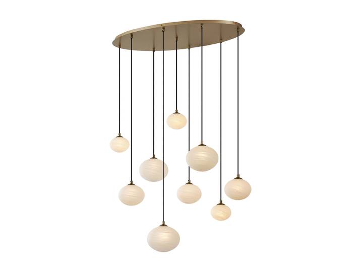 Suspension Art Déco dorée avec verre opale 9 lumières - Yani