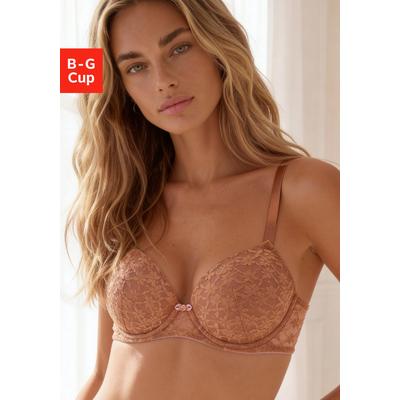 Push-up-BH VIVANCE "Julia", Damen, Gr. 70, Cup F, braun (mocca, lavendel), Spitze, Obermaterial: 67% Polyamid, 22% Polyester, 11% Elasthan, BHs Push-up-BH, mit Bügel aus zarter Spitze in blumiger Optik, sexy Dessous