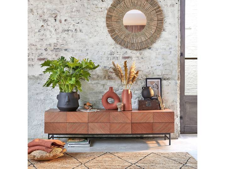 LA REDOUTE Meuble TV, plaqué chêne teinté noyer, largeur 180 cm, JEREM Marron Teinté Coloris Noyer