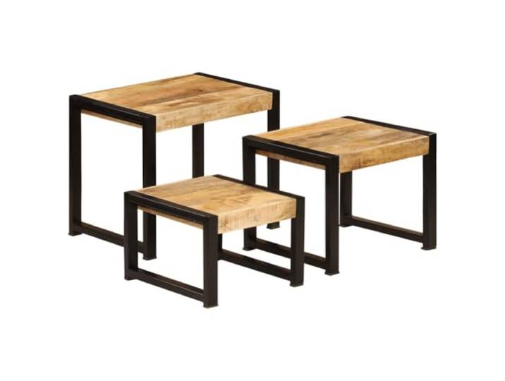 HAQWRDQSG Satztische 3er Set Couchtisch Beistelltisch Massivholz Mango Platzsparend ineinander schiebbare Ablagetische für Wohnzimmer und Flur mit individuellem Vintage Industrie Charme.