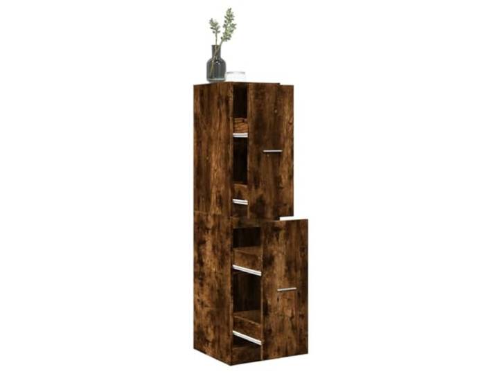 Apothekerschrank Räuchereiche 30x41x144,5 cm Holzwerkstoff Auszugschrank Mit Wandhalterung zur Kippsicherung, Metallschienen, elegante Griffe, glatte Oberfläche