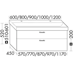 Burgbad Waschtischunterschrank zu Keramik Waschtisch System 30 Preisgruppe 3 Diago 520x970x450 Weiß WYMY097F3351