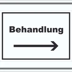 HB-Druck Behandlung Schild mit Text und Richtungspfeil rechts Behandlungsraum waagerecht A1 (594x841mm)