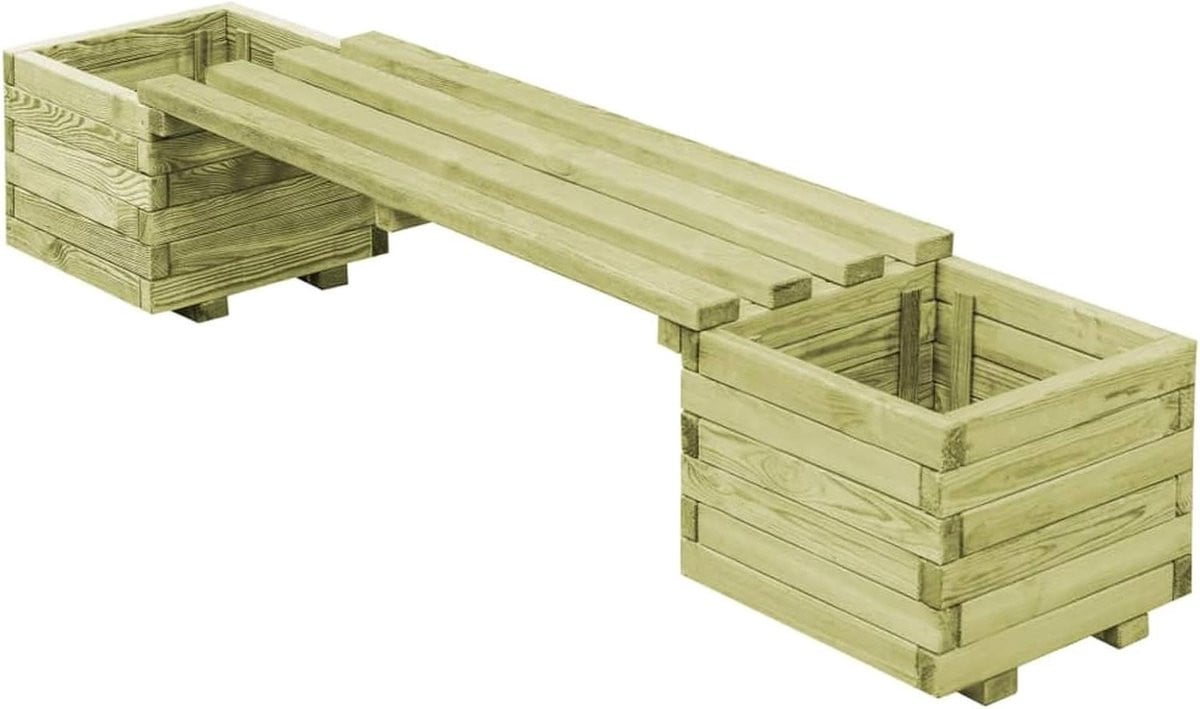 Groene houten tuinbank met plantenbakken van behandeld grenenhout - 196 cm