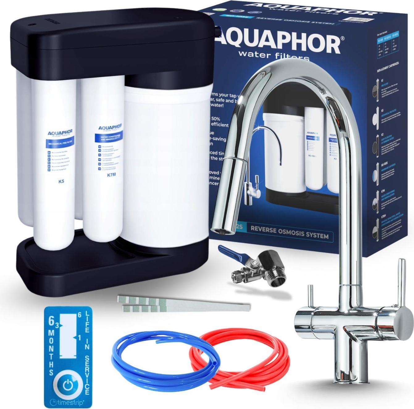 Wasserfilter Set Morion mit 3-Wege Küchenarmatur ARI Slender, Umkehrosmose, herausziehbare Brause, Chrom