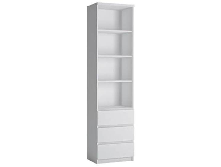 Standregal Fribo grifflos Schubladen 50x40x200 cm Jugendzimmer Alpinweiß Vollauszugsschienen auf Kugellagern, 4 offene Böden für Bücher und Deko, geringe Breite für schmalere Wandbereiche