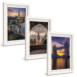 BILDER SET 3er Set - 20x30 cm Weißer Rahmen - Stadtbrücken, Uhrtürme