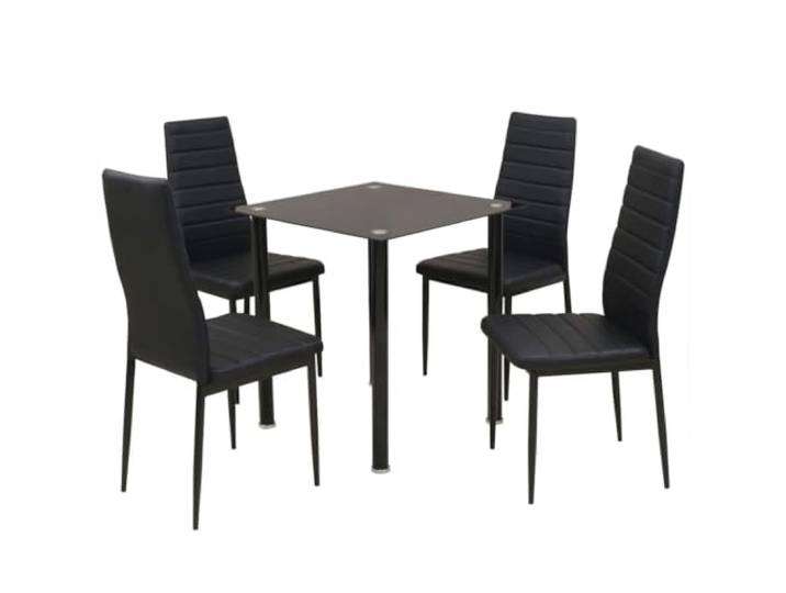 LPERTGFHU 5-tlg. Essgruppe, Tisch mit 4 Stühlen, Gehärtetes Glas, Schwarz Modernes Design, Kunstlederpolsterung, Stabile Stahlrahmen