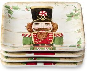 Certified International Certifed International Nutcracker Parade Set of 4 Canape/Appetizer/Luncheon Plates 6' Assorted Designs - 6 L x 6 W x 0.75 H