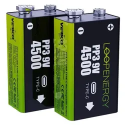 VERICO 2x USB-Akkus mit Ladekabel »LoopEnergy PP3 9V« E-Block 500 mAh