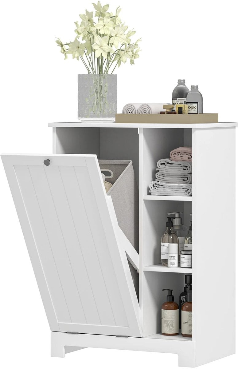 Homcom Badkamerkastje met wasmand in wit MDF