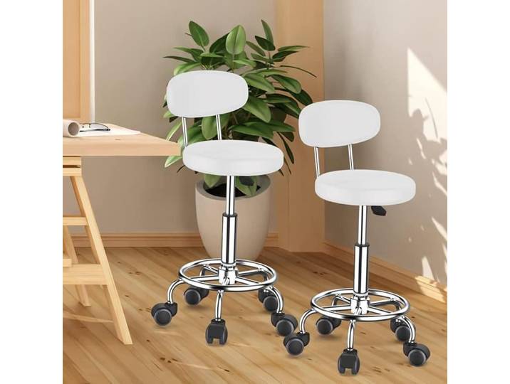 Tabouret de Bureau avec Dossier - VIVOLILV - Lot de 2 siège d'atelier - Hauteur réglable - Blanc