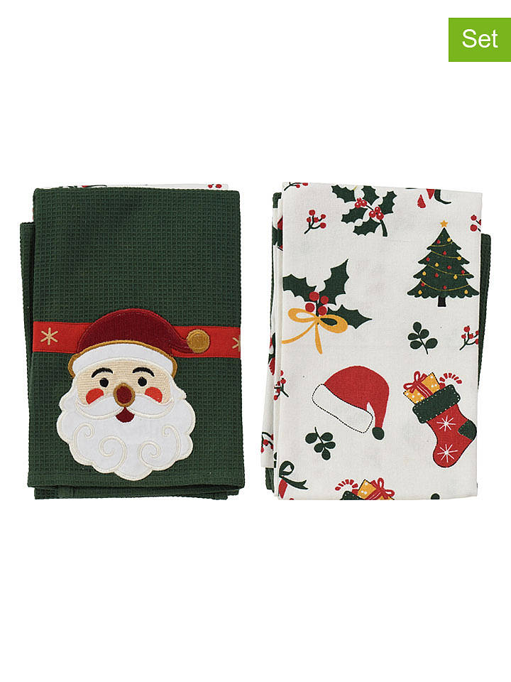 Kaeming 2er-Set: Geschirrtücher in Grün/ Weiß - (L)70 x (B)45 cm - onesize