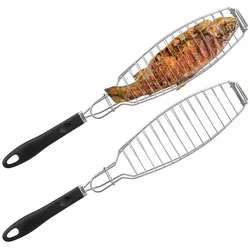 Relaxdays Fischbräter 2er Set Schwarz,Silber