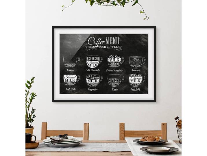 Bild Kaffeesorten Kreidetafel II Papier Rahmen: Echtholz, furniert: Kiefer Schwarz/Weiß 100 x 70cm