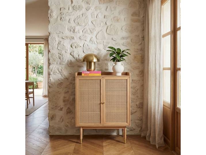 Buffet haut chêne et cannage rotin 90cm