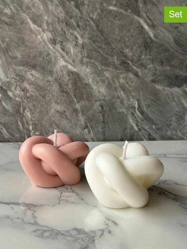 ABERTO DESIGN 2er-Set: Kerzen in Weiß/ Rosa - (H)5 x Ø 6 cm - onesize