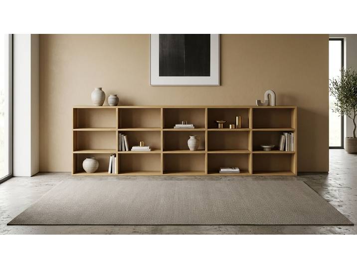 Niedriges Bücherregal aus Massivholz - Sideboard mit vielen Optionen Eiche Natur geölt