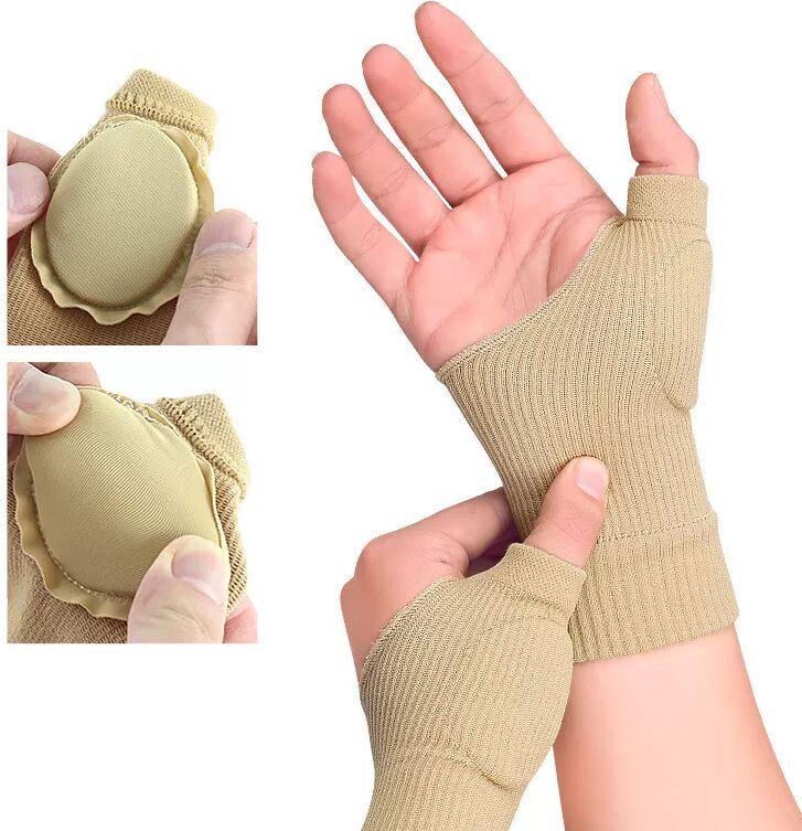 INF Daumenhandschuhe mit Handgelenkstütze, fingerlos, 1 Paar – atmungsaktiv und elastisch Weiß / Dunkelbeige
