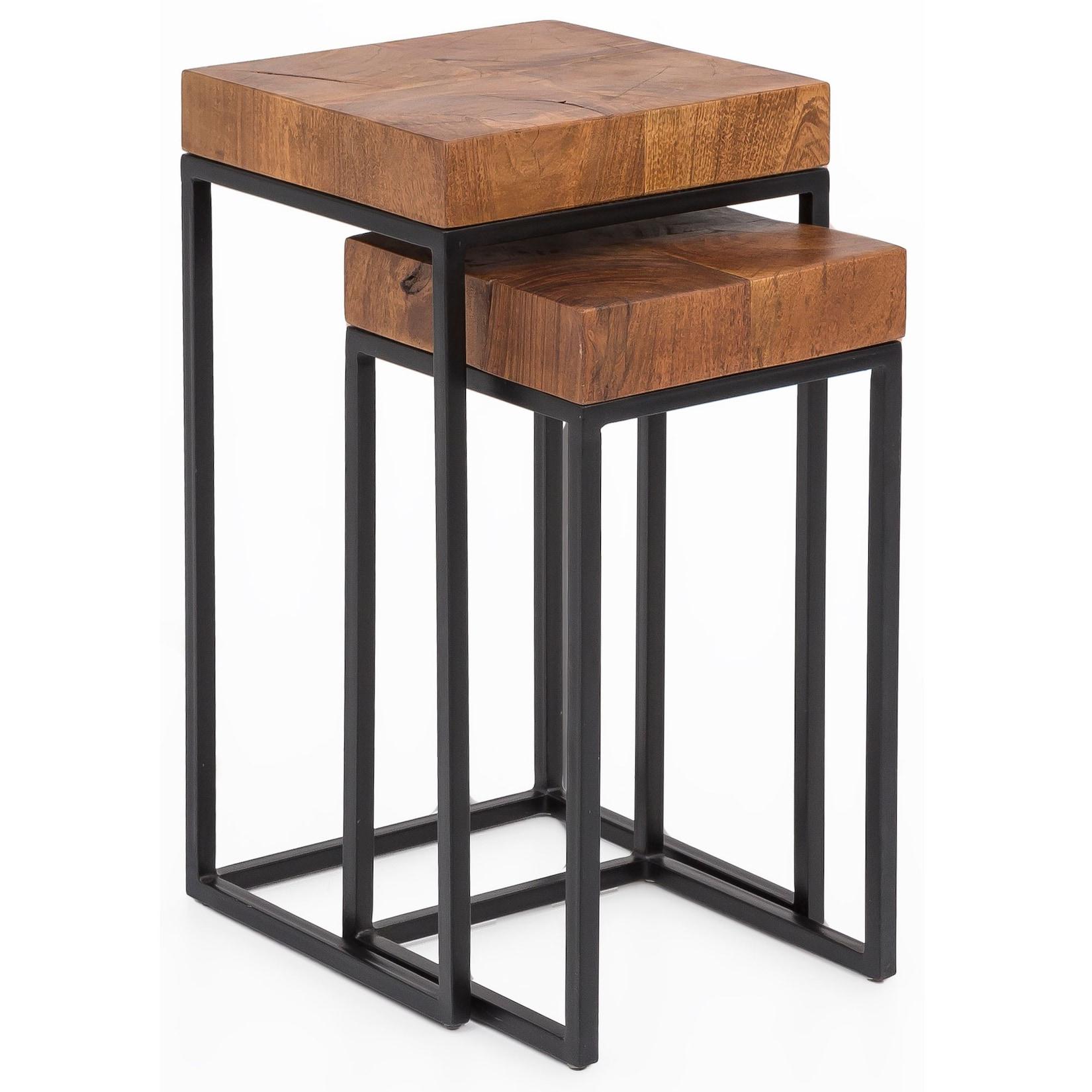 KADIMA DESIGN Industrial Beistelltisch Set, Sheesham Holz und Metall, 2 Größen, Handgefertigt.