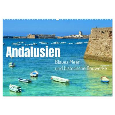 Andalusien, blaues Meer und historische Bauwerke (Wandkalender 2026 DIN A2 quer), CALVENDO Monatskalender