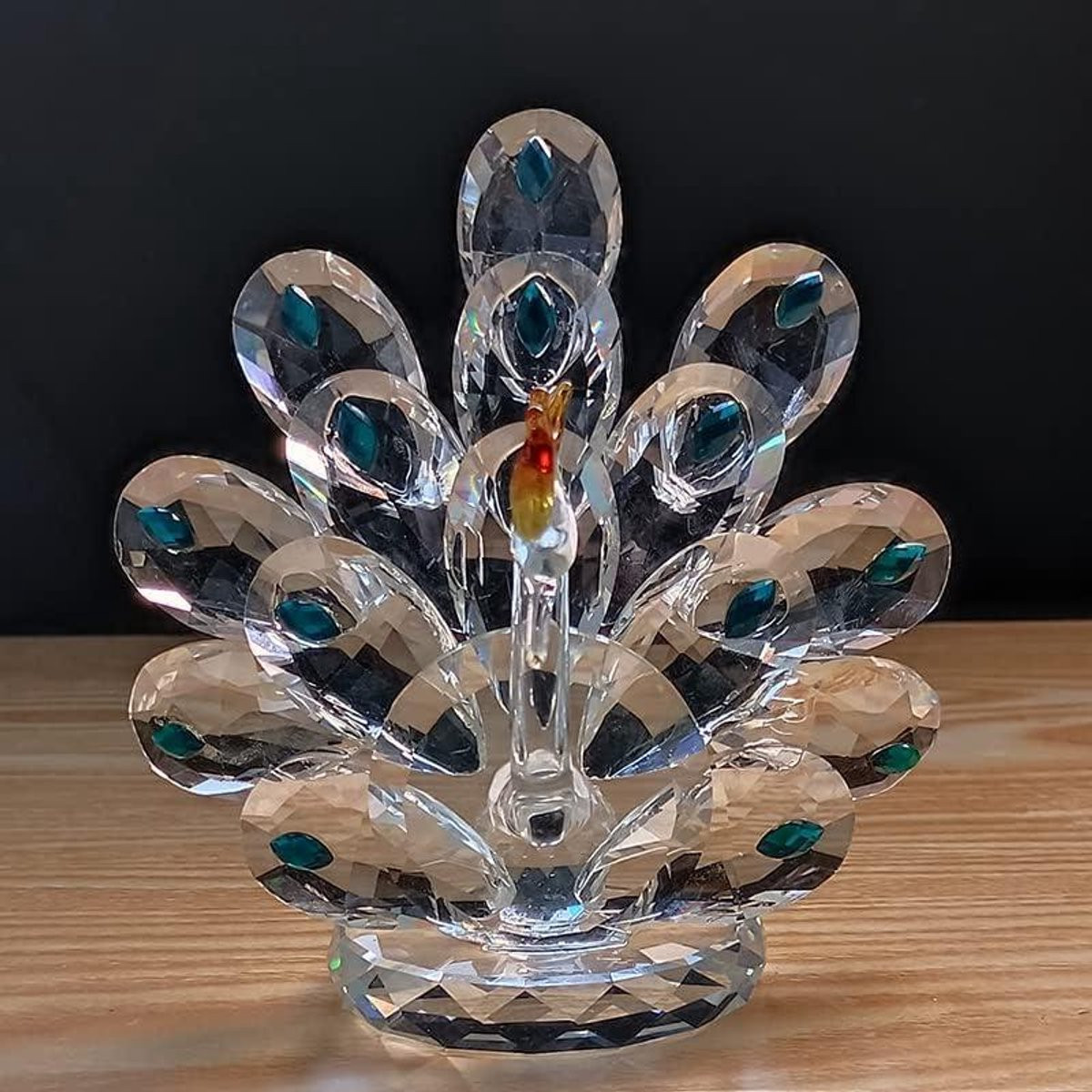 Wit Kristallen Pauw Beeldje - Handgemaakt Glas Dierenfiguur voor Woonkamer Decoratie - 125 x 11 cm