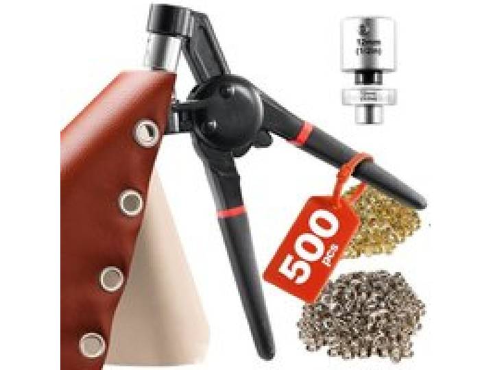 VEVOR Kit outils pour œillets, 500 pcs, kit œillets métalliques de 12 mm en or et argent, avec pince à œillets manuelle, perforatrice et bloc, pour cuir, bâche, chaussures, artisanat, tissu, ceinture