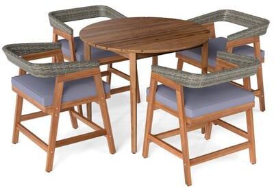 Costway 5 Pieces Patio Dining Set with Cushions and PE Rattan Backrest for Garden and Backyard