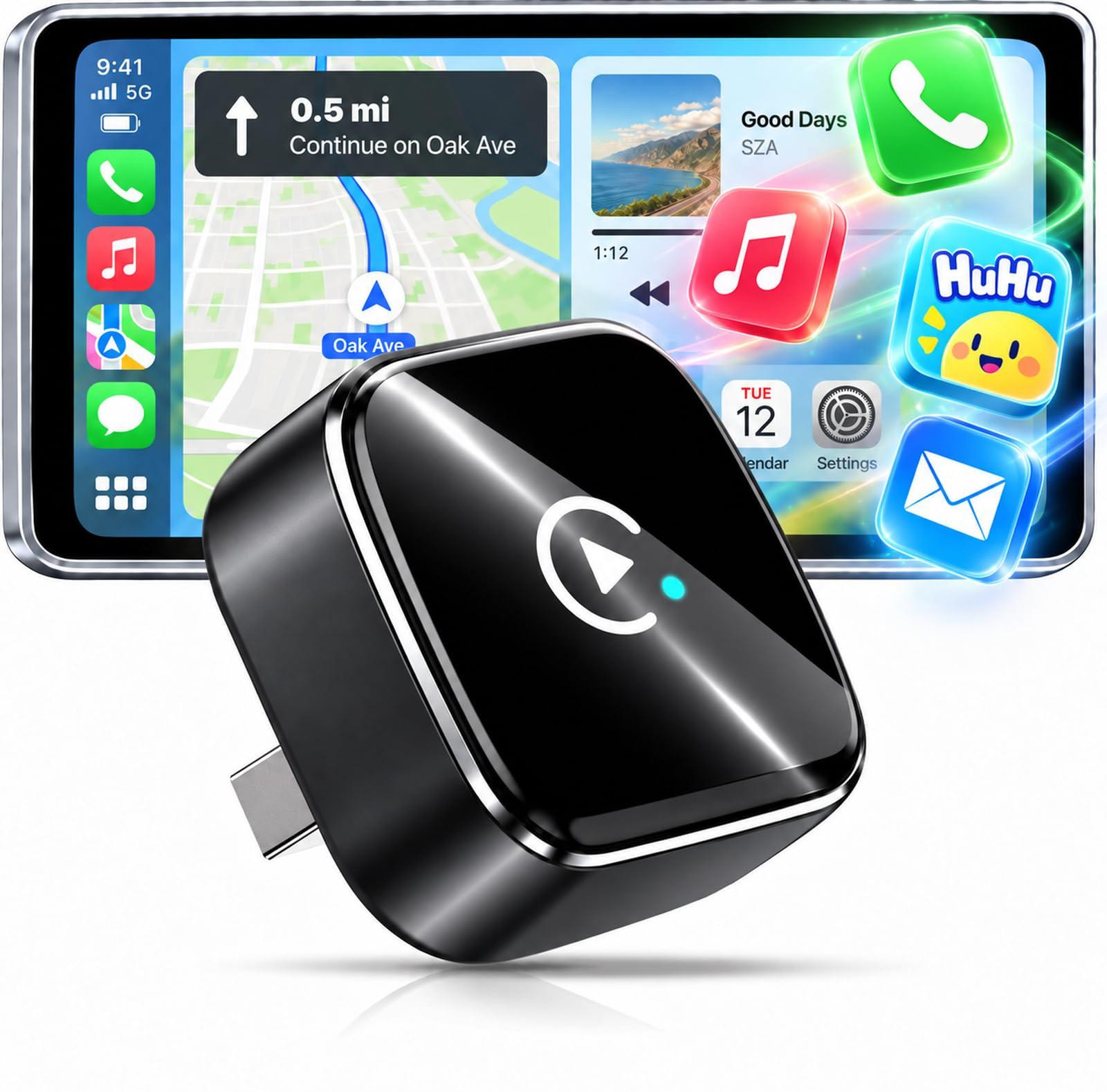 Selius 4-in-1 CarPlay draadloze adapter met AirPlay en Miracast, USB A/C