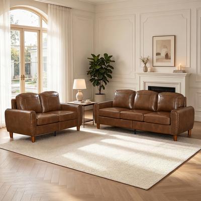 GDFStudio Veyrion Faux Leather Sofa and Loveseat Set with Rolled Arms