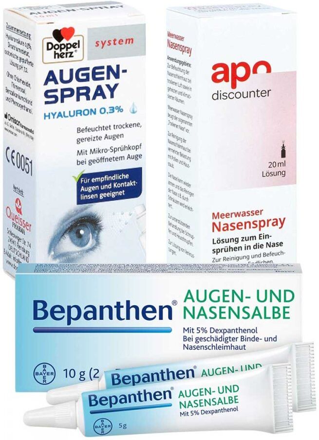 apodiscounter Bepanthen Augen- und Nasensalbe + Doppelherz Augenspray + Befeuc
