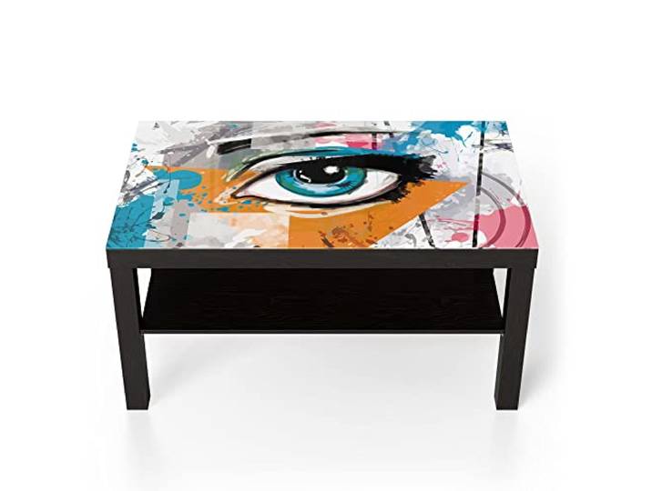 DEQORI Glastisch schwarz groß 90x50 cm Motiv Auge einer Frau ausgefallener Beistelltisch aus Glas Hochglanz Couchtisch fürs Wohnzimmer moderner Couch Tisch mit Design