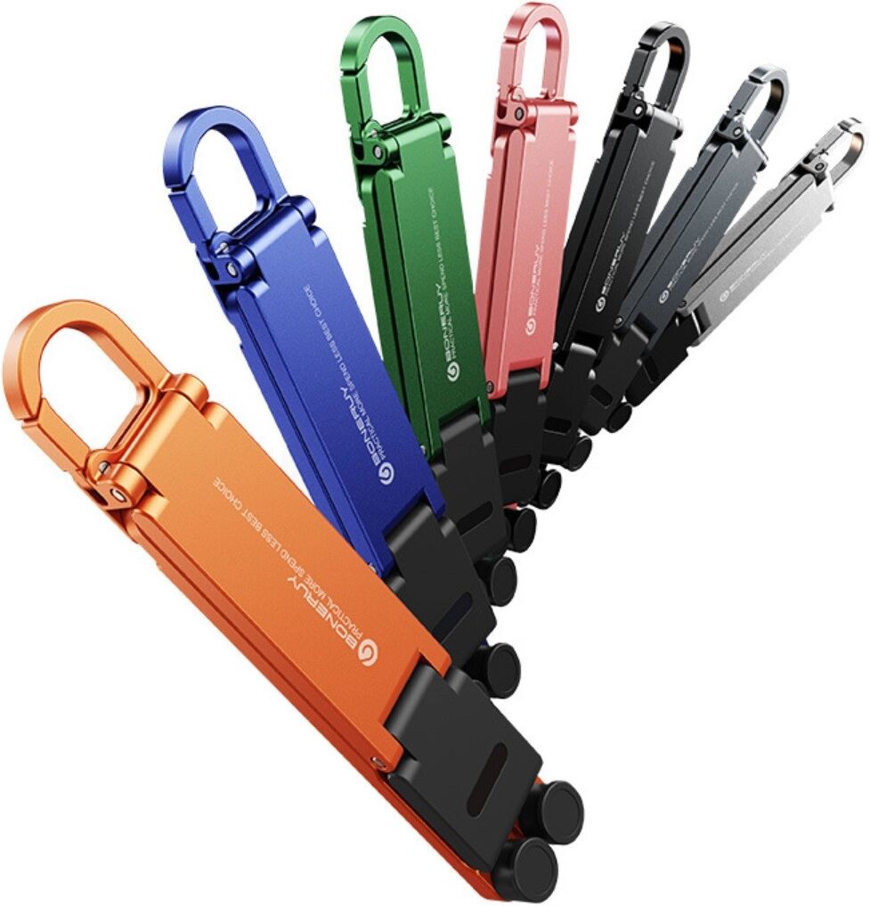INF H798 faltbarer Telefonständer-Schlüsselanhänger aus Aluminiumlegierung und ABS mit verstellbaren Winkeln Silber