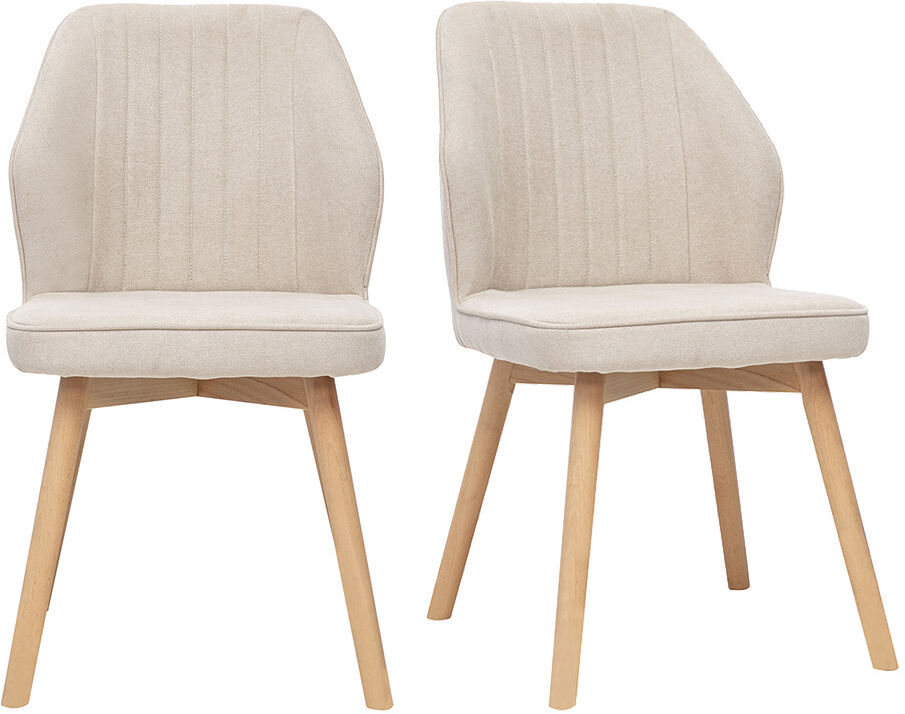 Miliboo Design-Stühle aus Stoff in Beige Samteffekt und hellem Holz (2er Set) FANETTE