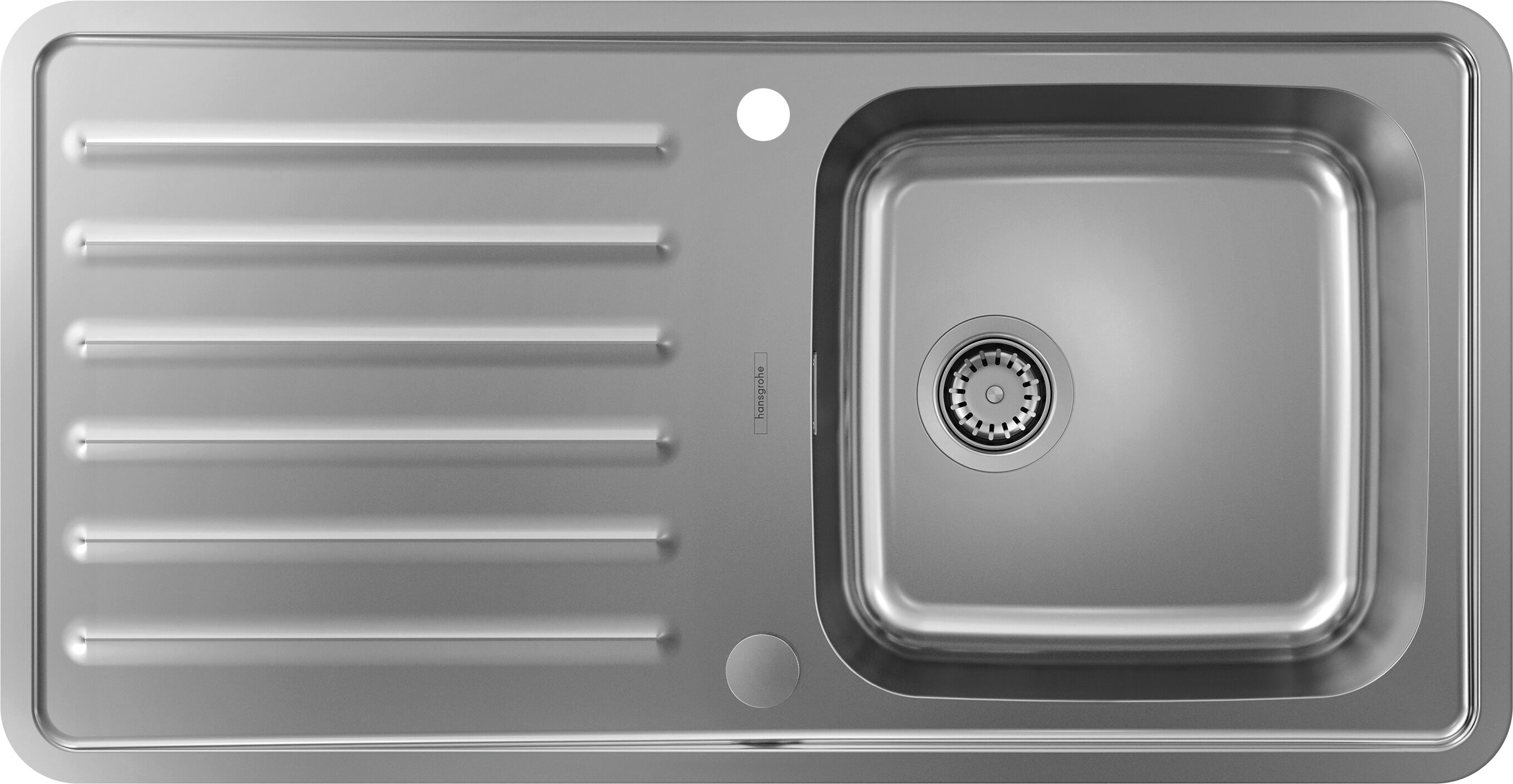 Hansgrohe évier encastré 43338800955 x 485 mm, vasque à droite, égouttoir, bonde automatique, Inox