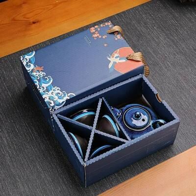 Uplift Treasures Jun Kiln Ceramic Kung Fu Tea Pot And Cup Set Jun Kiln Ceramic Kung Fu Tea Pot And Cup Set