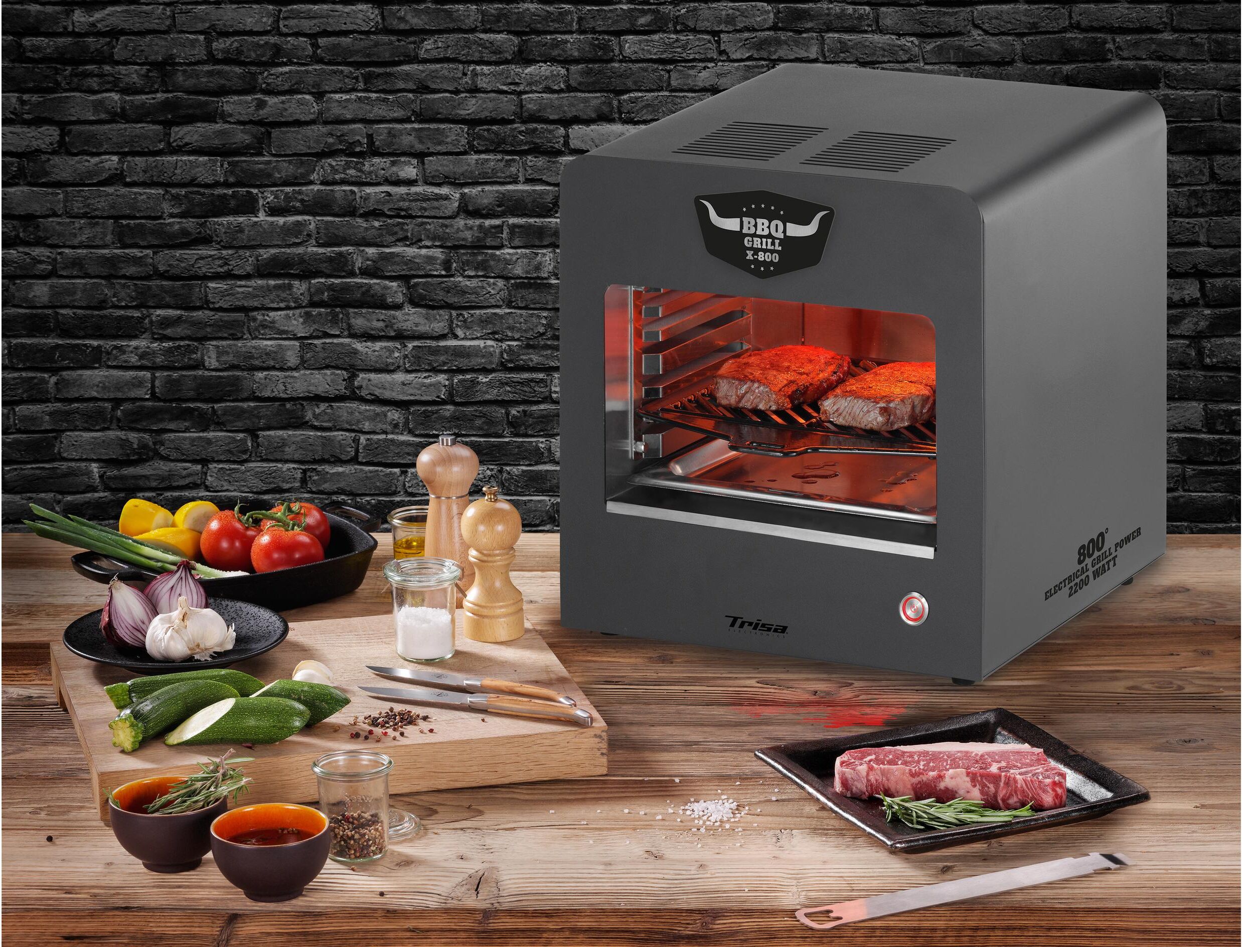 Elektro-Standgrill TRISA "BBQ-Grill X800", grau (anthrazit), B:36cm H:39,5cm T:39cm, Kontaktgrill_Standgrill_Tischgrill_Teppanyakigrill, Elektro-Standgrill anthrazit Einheitsgröße