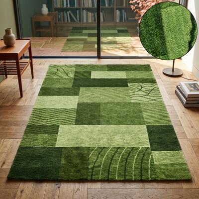 THEKO "Domas 4028, handgeknüpft" rechteckig 12 mm Höhe Kurzflor, reine Wolle, modernes Patchwork Design, Wohnzimmer