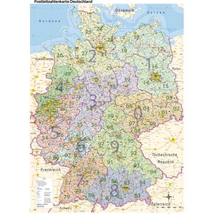 GeoMetro Deutschlandkarte Postleitzahlenkarte, rahmenlos, Poster aus laminiertem Karton, politische Karte, 84 x 114 cm