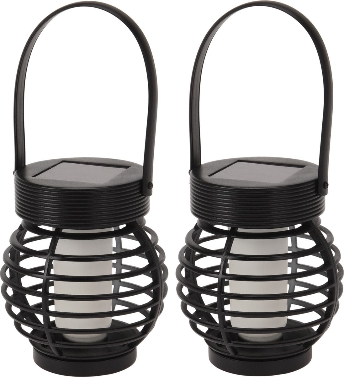 Set van 2 solar LED lantaarns - Zwart - Tuinverlichting op zonne-energie - Hoogte: 11 cm