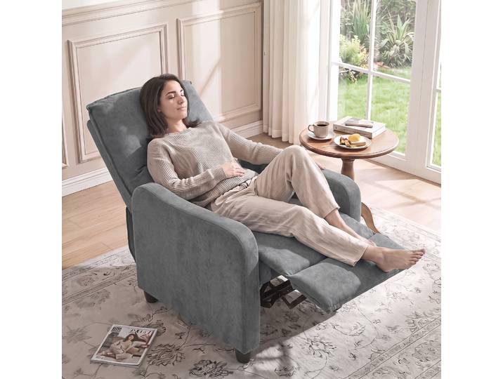 HOMCOM Fauteuil Relax Inclinable Tissu Lin Gris Repose-pieds