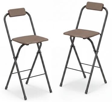 Costway Set of 2 Portable Bar Height Stools with Ergonomic Seat and Comfortable Footrest-Brown
