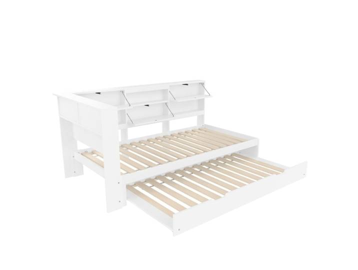 Lit banquette 90 x 200 cm en pin blanc avec lit gigogne