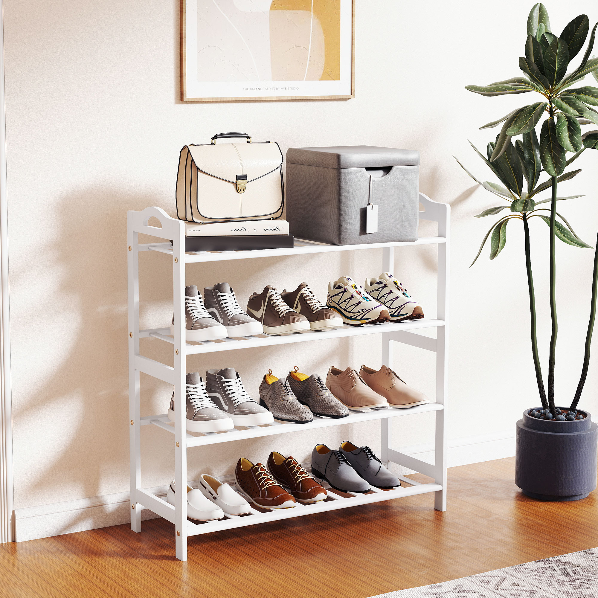 Homcom Scaffalatura per Scarpe in Bambù per 12 Paia di Scarpe per Ingresso Corridoio Camera da Letto 67,5x24,7x72 cm Bianco   Aosom Italy