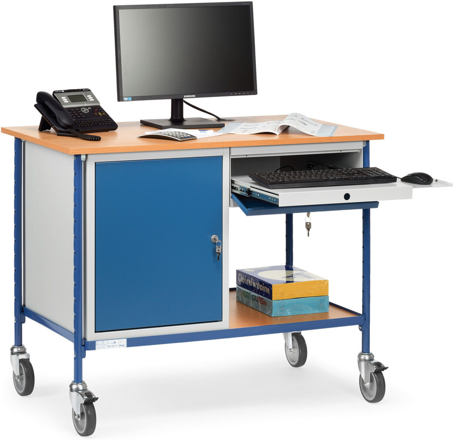 fetra Rolltisch 5866 mit verschl. Stahlschrank und verschl. Schublade)
