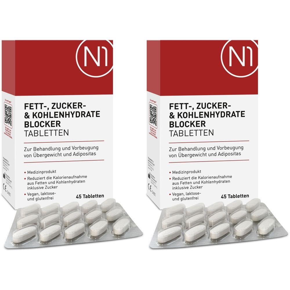 N1 Fettblocker zum Abnehmen - blockt auch Kohlenhydrate & Zucker x2 2x45 St Tabletten