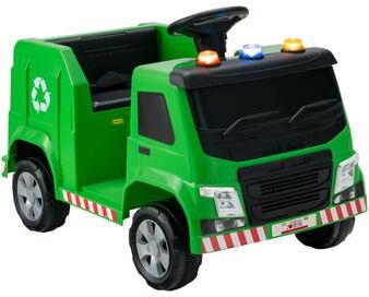 Costway 12V Kids Ride-on Garbage Truck with Warning Lights and 6 Recycling Accessories-Green