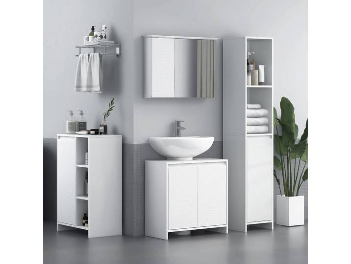 HOMCOM Meuble Rangement Salle de Bain 3 Compartiments Blanc