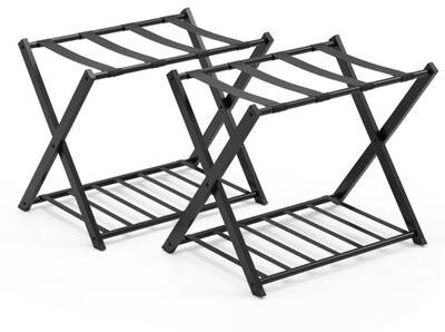 Costway Set of 2 Folding Metal Luggage Rack Suitcase-Black